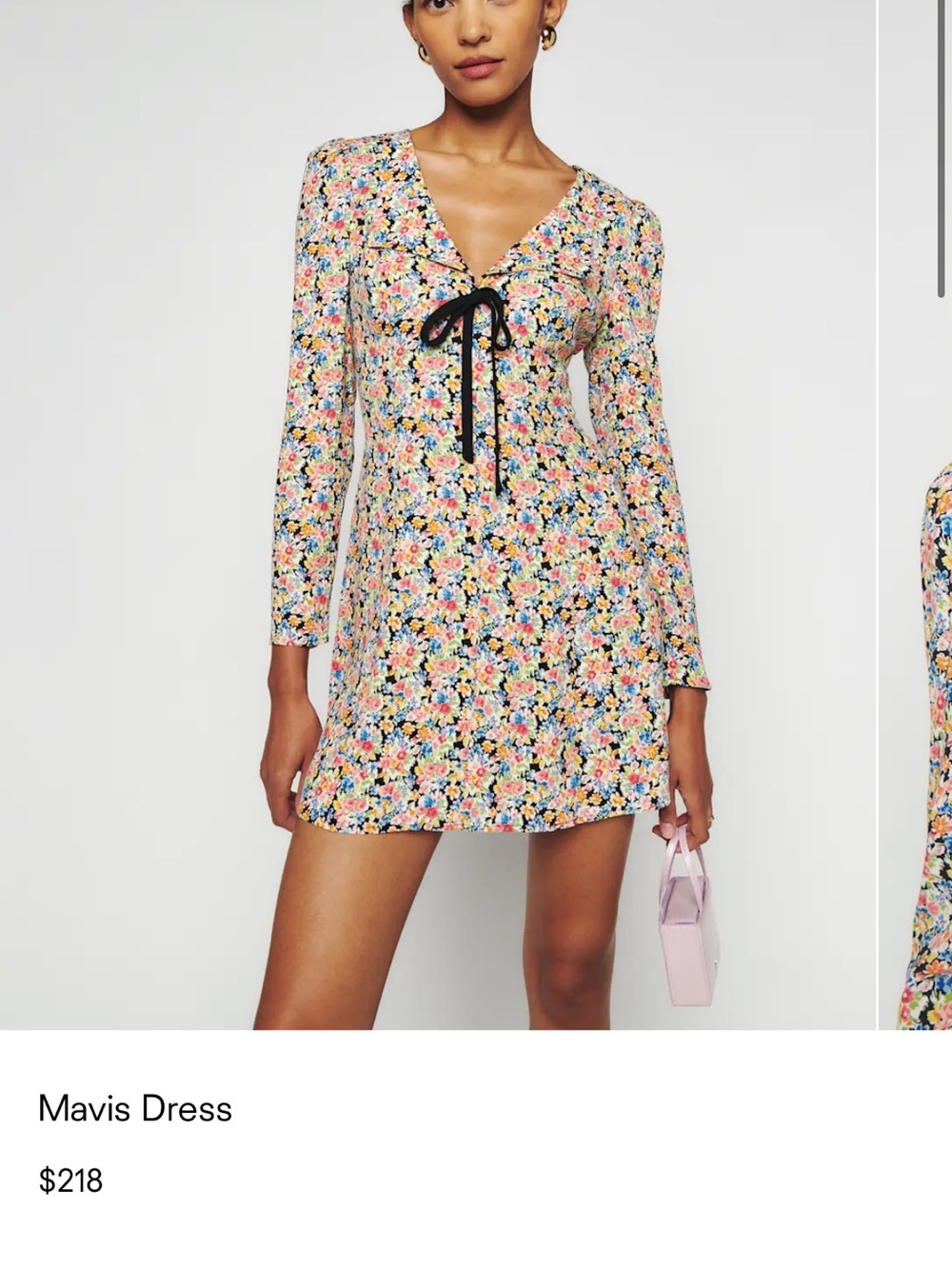 Reformation Mavis Floral Mini Dress - Multicolor with Black Tie